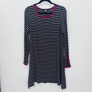 Devine Black White Striped Pull Over A-Line Long Sleeve Dress, L